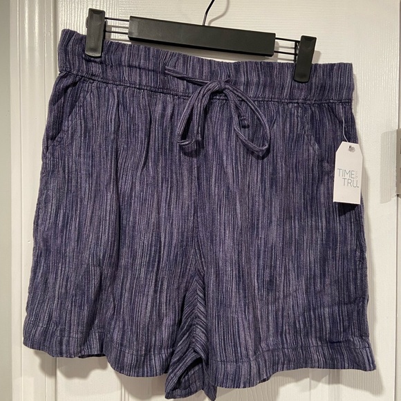 NWT Time & Tru Size XXXL Blue Linen Blend Pull On Drawstring Shorts Pockets - Picture 1 of 16